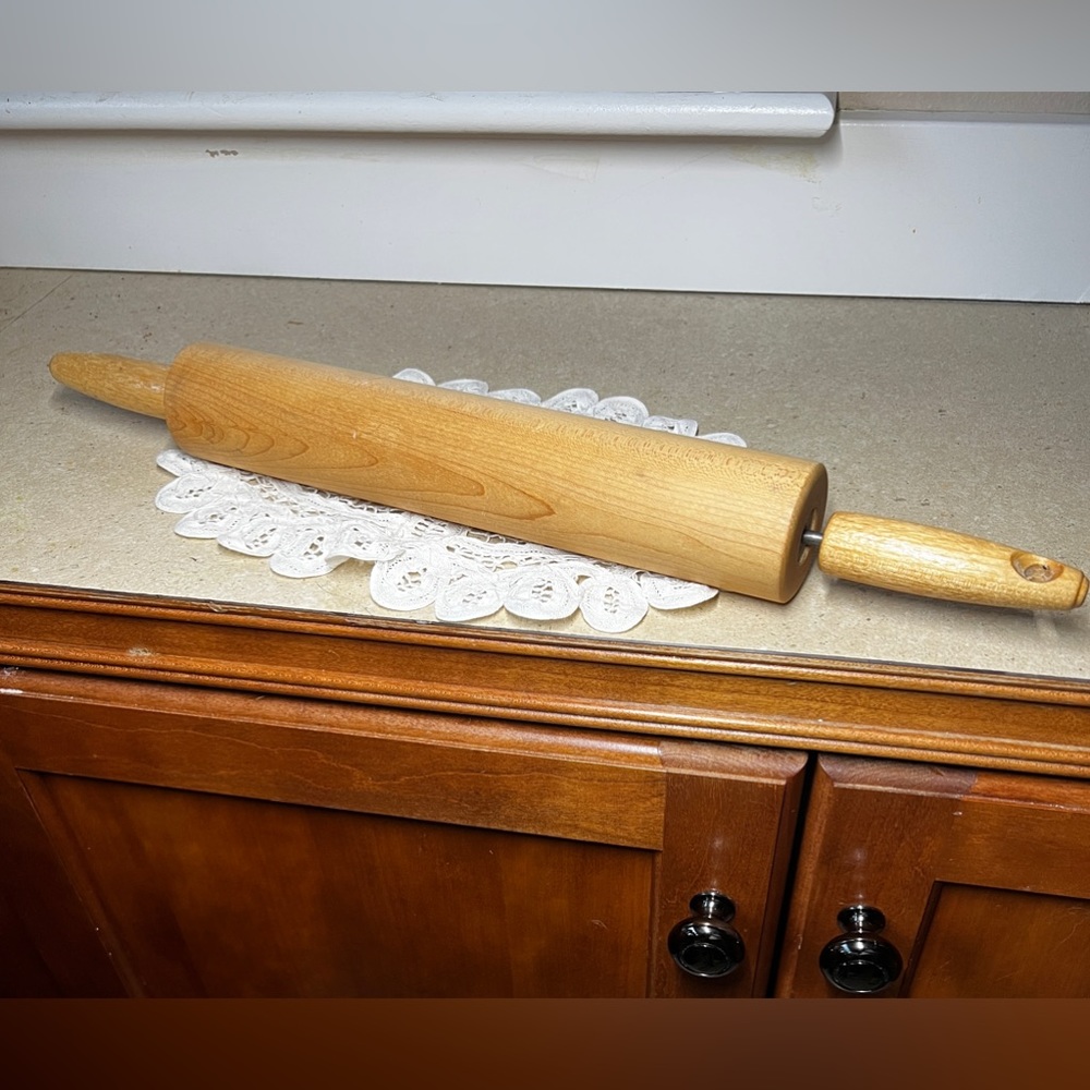 Vintage Solid Wood 17” Rolling Pin 2” Diameter Hole For Hanging